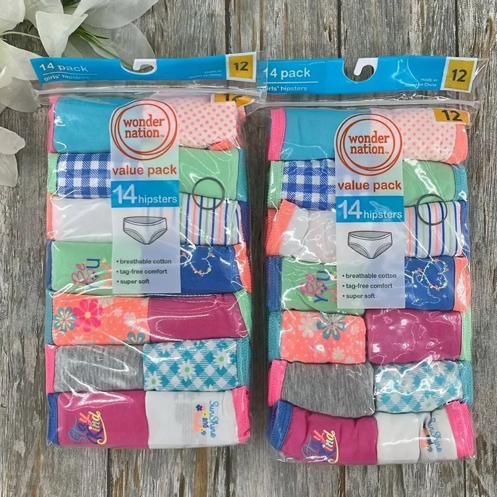 Girls Cotton Hipster Underwear 2, 14-Packs Size 12